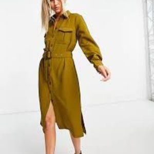 Object belted midi shirt dress in Khaki
